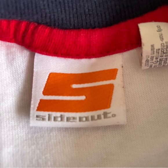 SIDEOUT Navy Blue & Red Varsity Striped Sleeve Logo T-Shirt - Picture 5 of 8